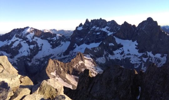Blick vom Gipfel der Grande Ruine auf die Meije, Dauphiné, Französische Alpen, Hochtour