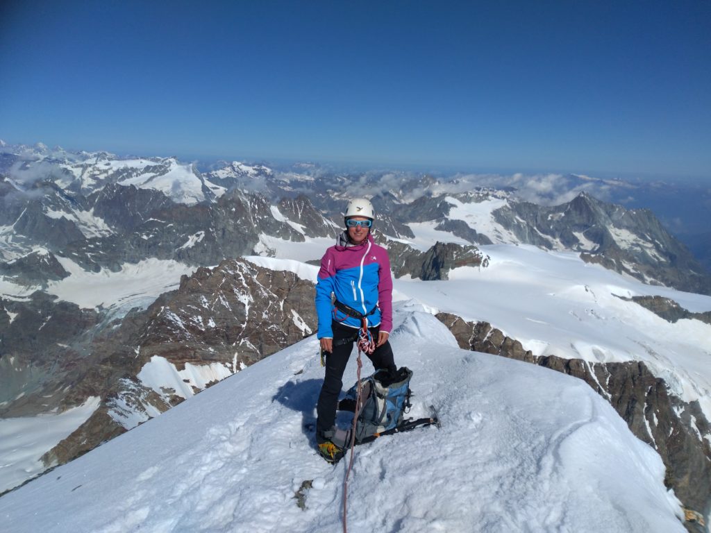 Auf dem Gipfel der Dent d'Hérens, Aostatal, Wallis, Viertausender, Hochtour