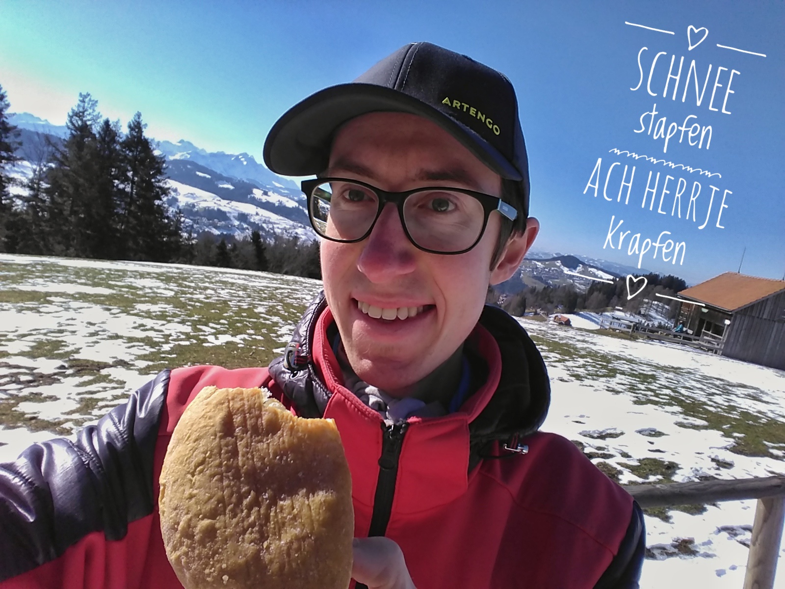 Die Krapfenspitze muss erst noch erfunden werden. Bis dahin versüße ich mir die Gipfelbrotzeit mit...Krapfen, spitze!