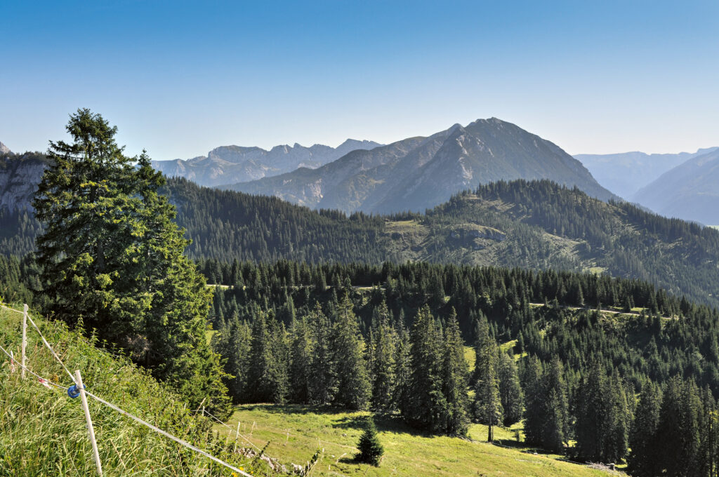 Blick auf den Guffert und den Rofan dahinter (Etappe 3). © Thomas Striebig